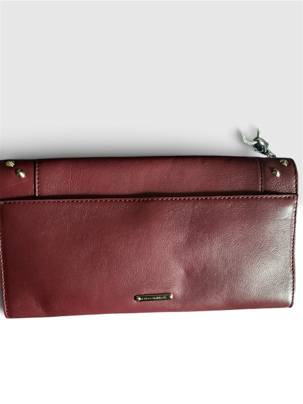 Rebecca Minkoff Sophie Studded Snap Clutch Maroon Leather with Dust Bag 11” x 6” - Picture 4 of 6